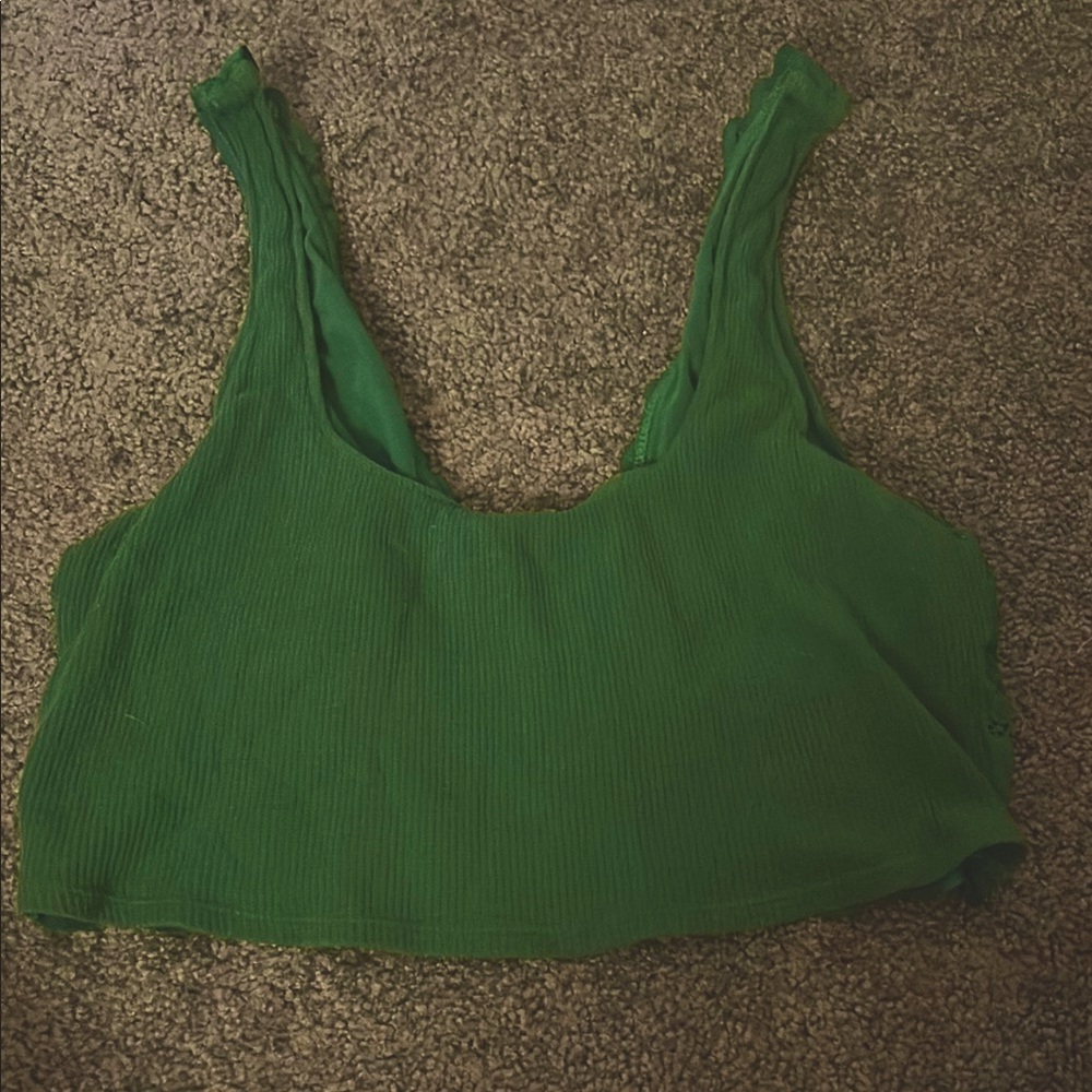 Aerie Green Fitted Crop Tank Top